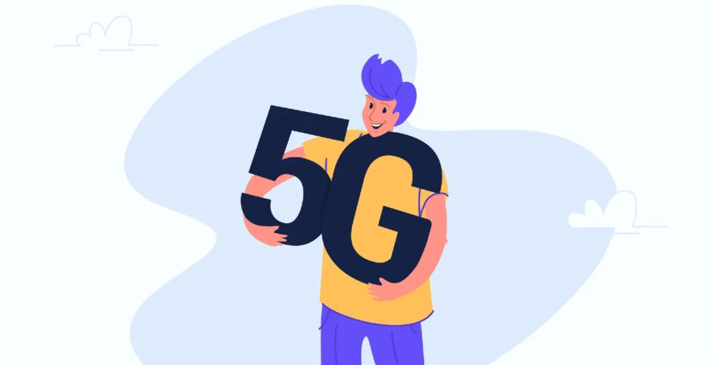 Mand holder 5G-symbol i hånden