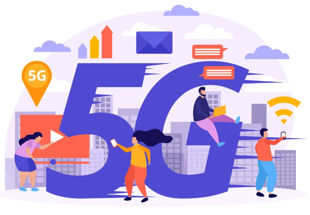 Illustration af 5G mobilt bredbånd i storbyen