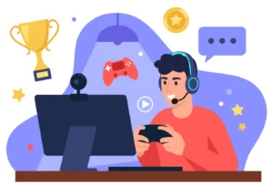 Illustration af mand, der gamer online på konsol