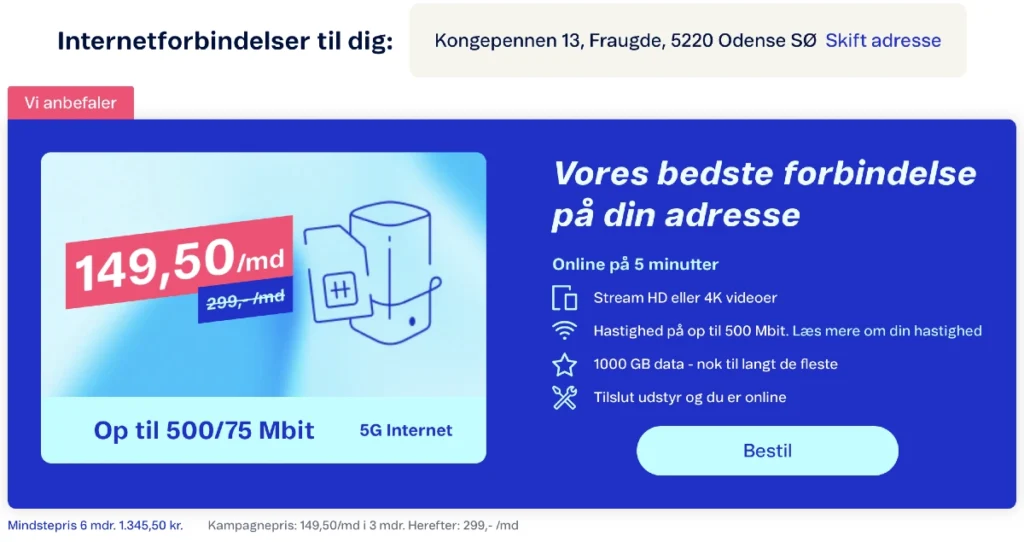 Telenor 5G mobilt bredbånd resultat adressesøgning