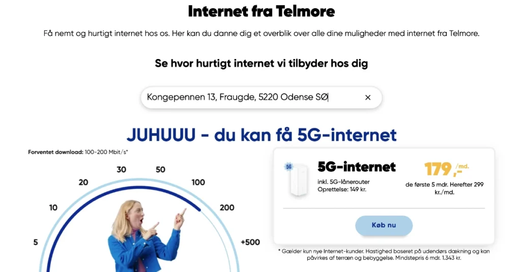 Telmore 5G mobilt bredbånd resultat adressesøgning