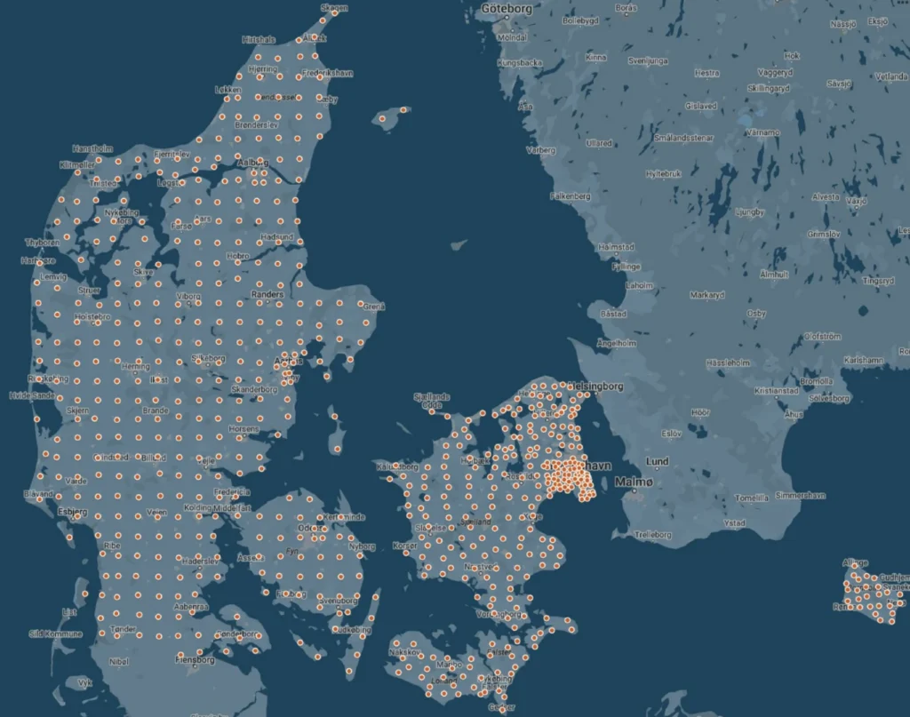 Teknologisk Institut mobilnetværk testpunkter i Danmark